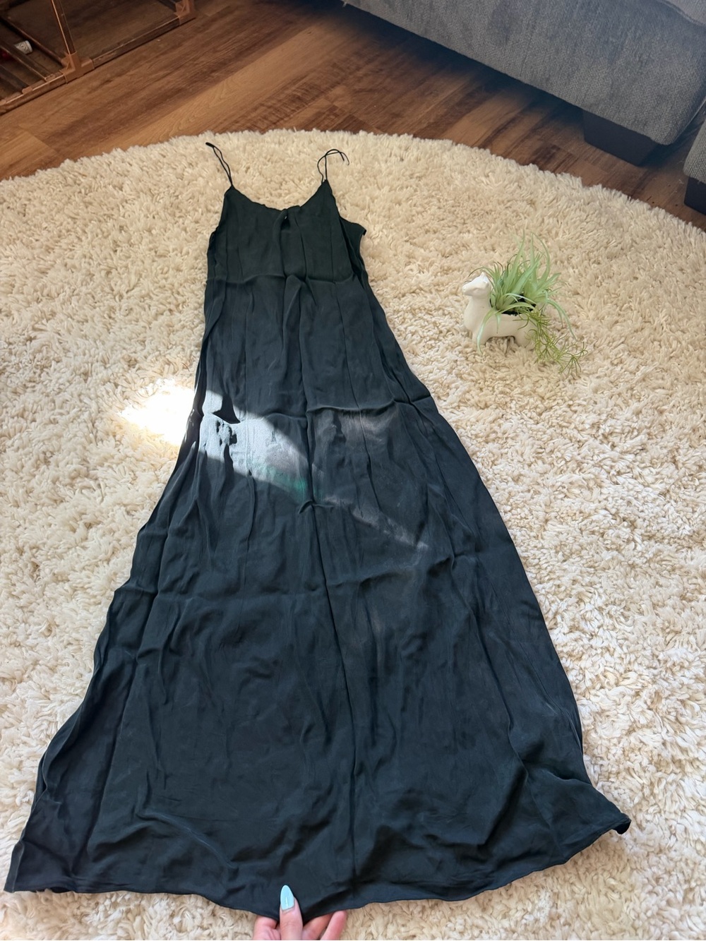 J. Crew Black Slip Maxi elegant evening flowy Dress with Spaghetti Straps
